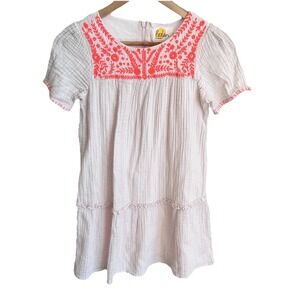 Girls Mini Boden Boho Pink Embroidered Gauze Dress Valentines Sz 11-12 Yrs